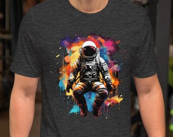 Interstellar Acid Trip Astronaut Graffiti Graphic Tee - Hip Stylish T-Shirt with Colorful Astronaut