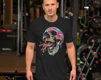Psychedelic Skull Unisex Shirt - Stylish Graphic T-Shirt Gift - Hip Graphic Tee For Men or Women - Colorful Rock & Roll Skull Melting Shirt