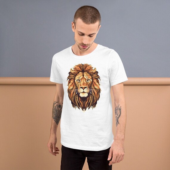 Grafisch T shirt met leeuwenkop Stijlvol shirt voor mannen Shirt met leeuwenillustratie voor hippe mannen Comfortabel grafisch T shirt Etsy Nederland
