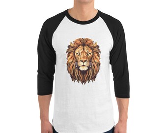 Lion's Head Graphic 3/4 Sleeve Raglan Shirt - Stylish Shirt - Lion Illustration Shirt For Hip Guy Or Girl - Comfy 3/4 Sleeve Graphic Tee