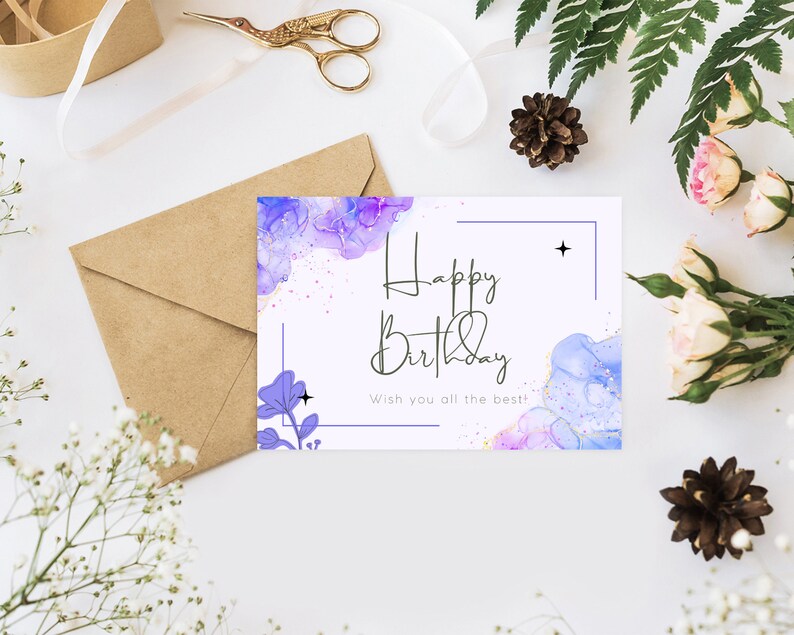Purple Birthday Card Template | Printable Editable Birthday Template