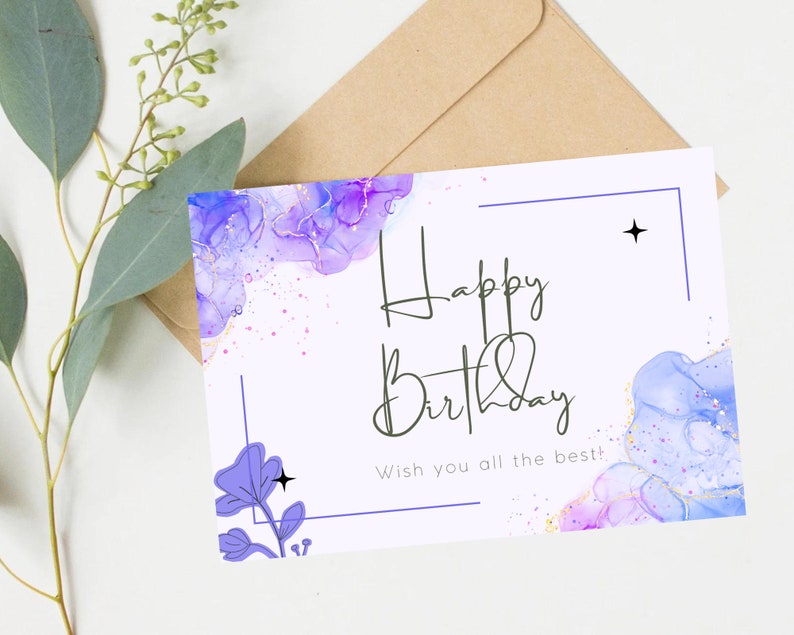 Purple Birthday Card Template | Printable Editable Birthday Template