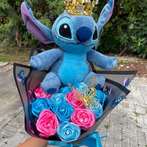 Stitch bouquet, eternal roses, Rosas eternas, ribbon roses