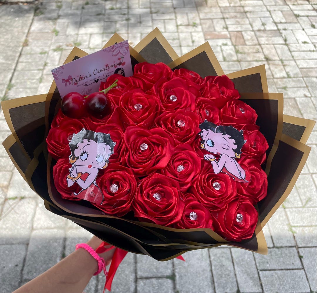 Betty Boop, Rosas Eternas, Bouquet, Ramo, Ribbon Roses - Etsy