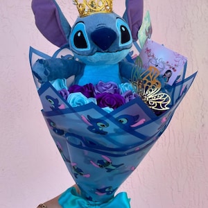 Stitch, bouquet, roses, Rosas eternas, ribbon roses