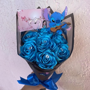 Stitch bouquet, rosas eternas, eternal roses, ramo stitch.