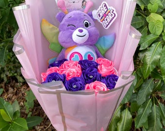 Care Bear Bouquet: Handmade Ribbon Roses, Share Bear