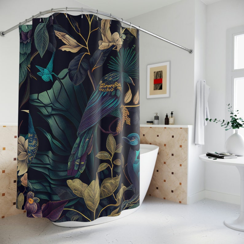 Tropical Jungle Bird Pattern Shower Curtain - Etsy