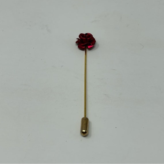 Vintage Romantic Red Rose Gold Tone Stick Pin - image 5