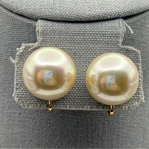 Vintage Large Round Faux Pearl Runway Statement Screw Back Earrings Gold Tone