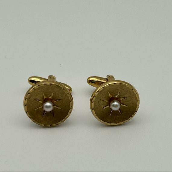 Vintage Speidel Cultured Pearl Gold Tone Cufflink… - image 7