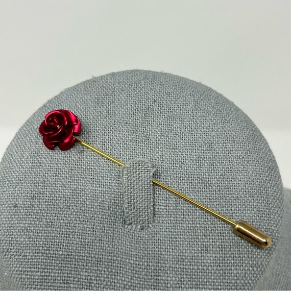 Vintage Romantic Red Rose Gold Tone Stick Pin - image 4