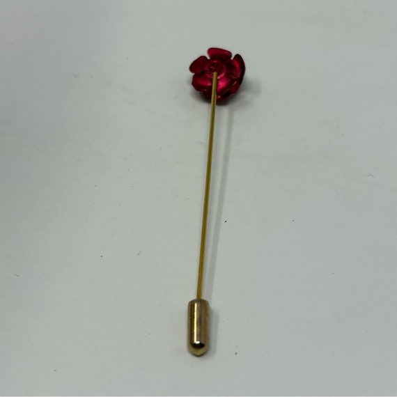 Vintage Romantic Red Rose Gold Tone Stick Pin - image 6