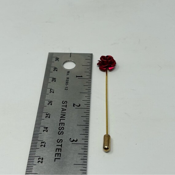 Vintage Romantic Red Rose Gold Tone Stick Pin - image 7