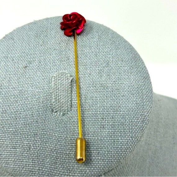Vintage Romantic Red Rose Gold Tone Stick Pin - image 1