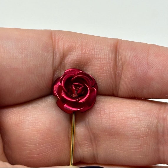 Vintage Romantic Red Rose Gold Tone Stick Pin - image 2