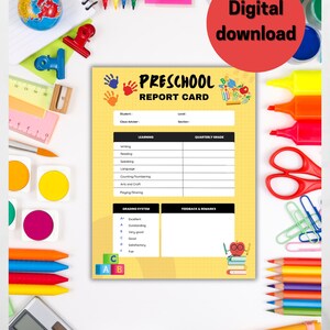 Pagella per la scuola materna (2-5 anni) in formato PDF, rapporto sui progressi stampabile, download digitale, risorsa per l'istruzione parentale, sviluppo del bambino