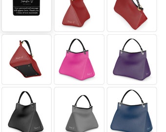 PERSONALIZED Handcrafted Leather "A" Bag. Colors: Rushing Red, Jet Black, Midi Blue, 2-tone Smoke Gray, Purple Berry, Gummy Pink