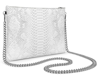 Handmade Leather Clutch: white and gray snakeskin design.