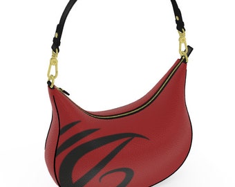 Handmade Leather Curved Shoulder Bag: Deep Red