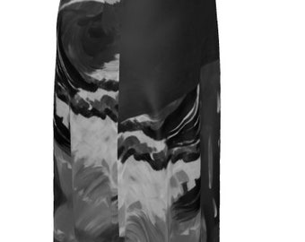 Silky Midi Skirt: Grayscale Wings. XS-7XL