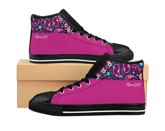 Women's Classic Canvas High-top Sneakers. Pink Paisley 6-12 US size