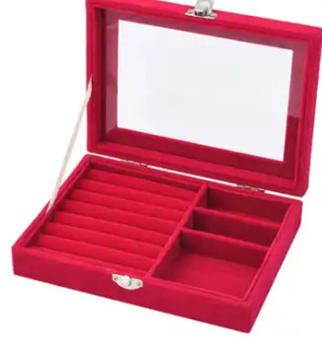 Rose Red Velvet Jewelry Box rings Hold up to 28, Brooch, Pendant