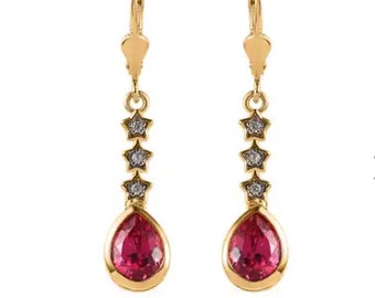 Lab Created Padparadscha Sapphire and White Zircon Earrings in Vermeil Yellow Gold Over Sterling Silver 3.30 ctw