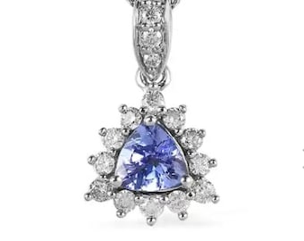 Tanzanite and Moissanite Sunburst Pendant Necklace in Platinum Over Sterling Silver 0.90 ctw