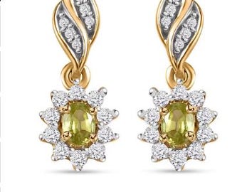 Premium Sphene and White Zircon Halo Dangle Earrings