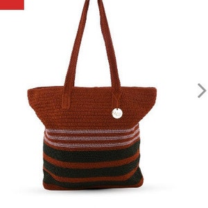 Bolso de mano tejido a mano 100 % nailon en color naranja, blanco y verde