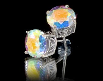 Mercury Mystic Topaz Solitaire Stud Earrings