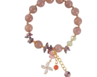 Strawberry Quartz, Simulated Diamond and Multi Austrian Crystal Bracelet (6.50 In) in Goldtone 99.00 ctw