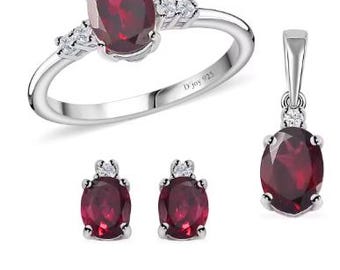 Storlek 10 Orissa Rhodolit Granat, Ring, Hänge och Örhängen i Vit Zirkon
