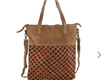 Large Tote/Travel Bag Brown Weaved Genuine Leather