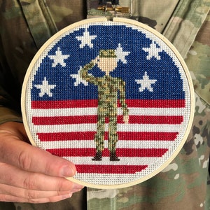 Army Soldier American Flag PDF Cross Stitch Pattern