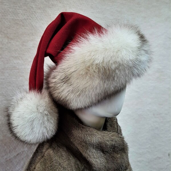 PACK of 3 Red Santa Hat with Faux Italian Fox Trim Real fur Santa Hat Santa Iconic Red Cap Christmas Gifts Halloween Costumes Gift For Her