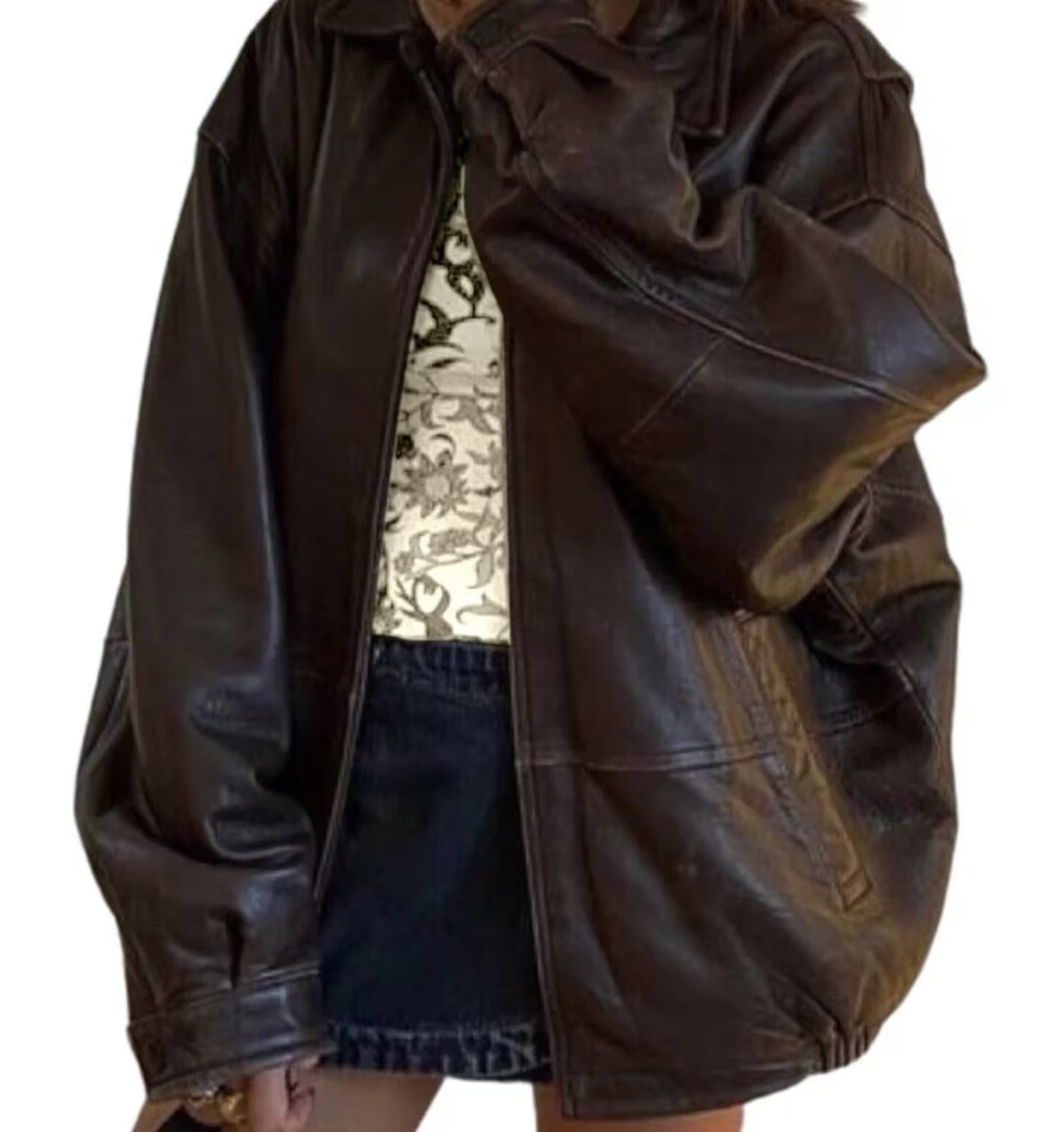 Handmade 90s Bomber Soft Lambskin Gift for Her Oversize Genuine Black ...