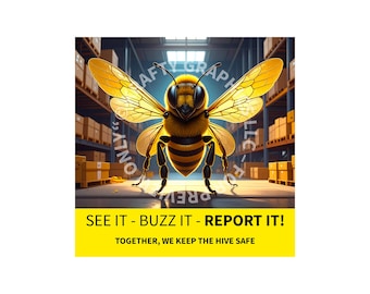 Workplace Safety Bee Poster: Hazard Awareness Wall Art (Digital Download)