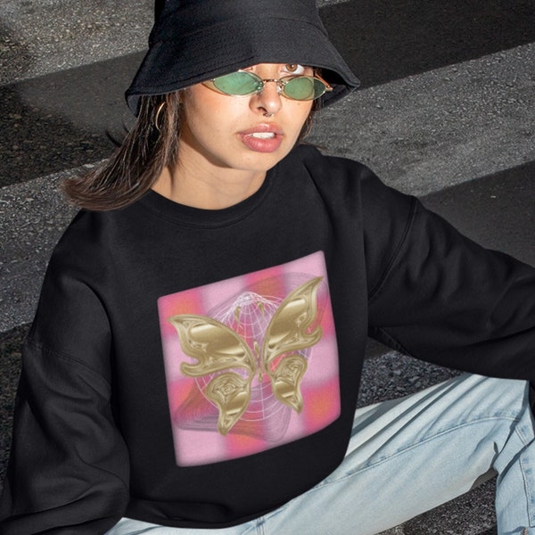 Butterfly Sweatshirt, Sustainable Clothing, Pastel Goth Clothing, Y2k, Butterfly Top, Preppy Clothes, Stoner Gifts for Her Him, Rave Culture