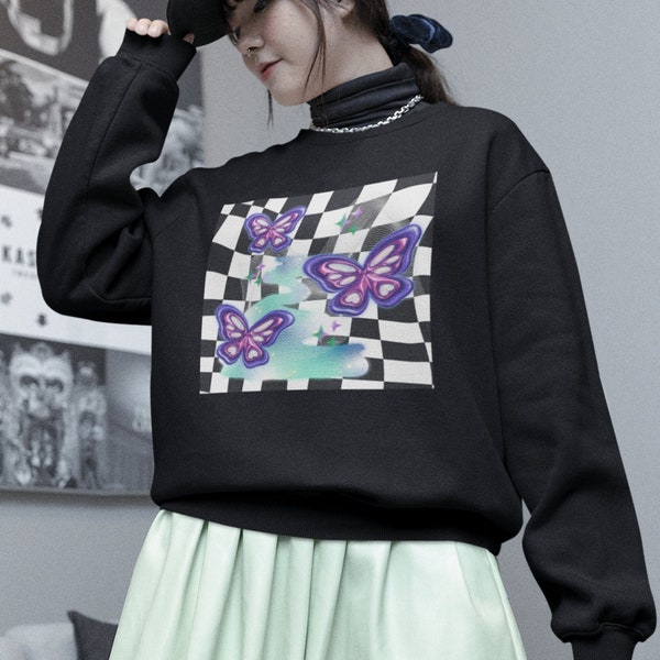 Butterfly Sweatshirt, Sustainable Clothing, Pastel Goth Clothing, Rave Outfit, Y2k, Butterfly Top, Rave Clothes, Stoner Gifts for Her Him