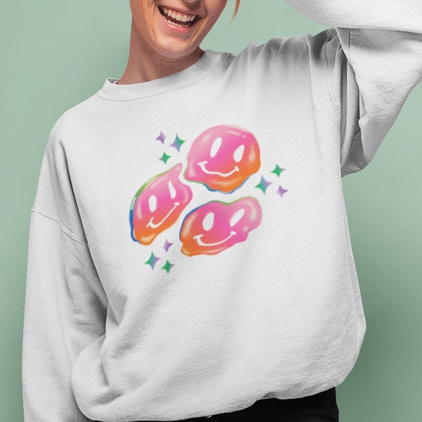 Smiley Face Sweatshirt, Sustainable Clothing, Smile Face, Happy Hoodie, Y2k, Rave Clothes, Trippy, Preppy Clothes, Friends' Birthday Gift