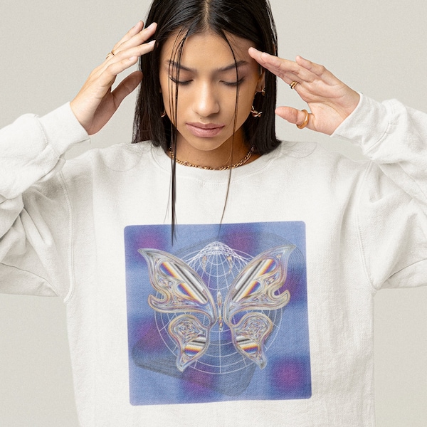 Butterfly Sweatshirt, Sustainable Clothing, Pastel Goth Clothing, Rave Culture, Japanese Streetwear, Y2k Butterfly Top, Stoner Gifts for Her