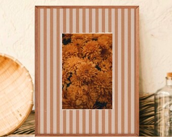 Estampa Floral de Outono || Crisântemos Neutros sobre Listras || Download Digital