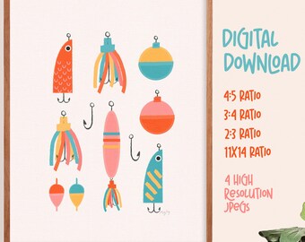Impressão de isca de pesca || Inspirada em Kate Spade || Pôster de pesca