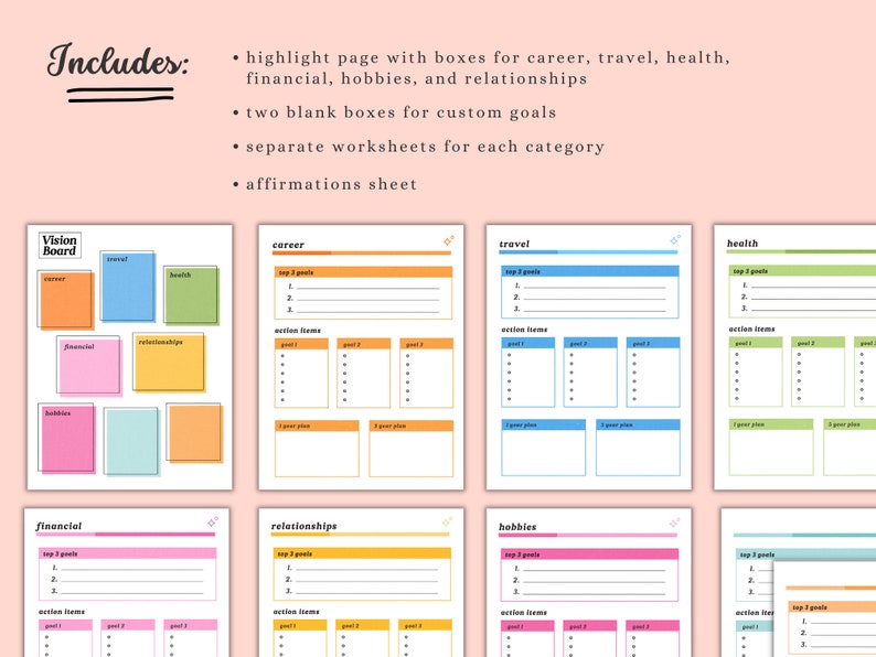 Printable Vision Board Kit || Goal Setting Worksheets || Digital ...