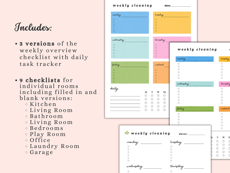Weekly Cleaning Checklist Printable Bundle || Digital Download - Etsy ...