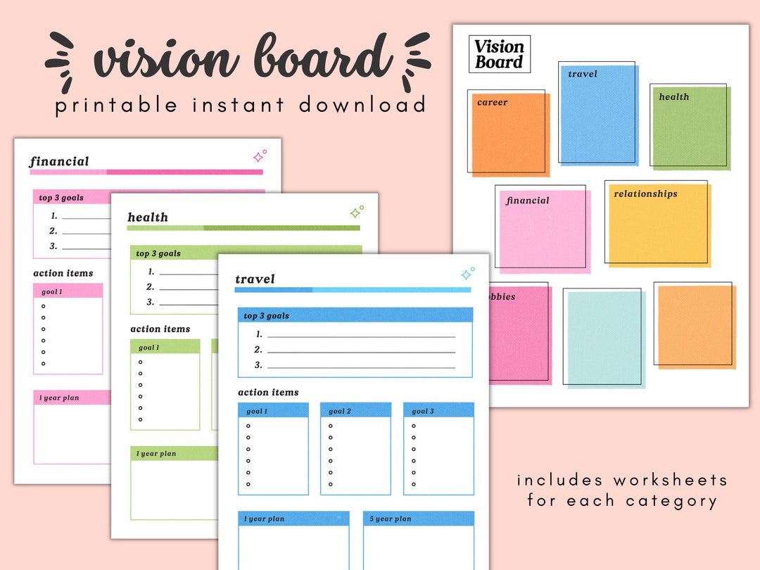 Printable Vision Board Kit || Goal Setting Worksheets || Digital ...