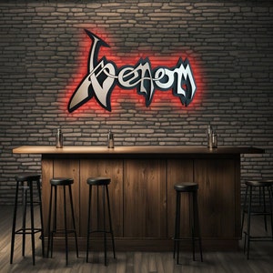 Letrero LED de Venom para pared, regalo para fanáticos del black metal, arte 3D de madera y metal, letrero de banda de rock