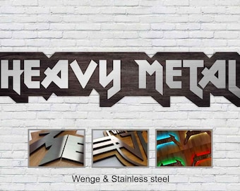 Heavy Metal LED Sign 3D, Music Bar Decor, Rock Lover Gift, Custom Wood and Steel Sign